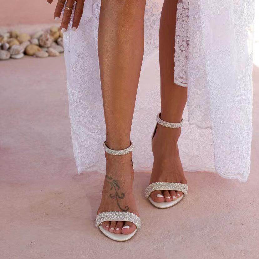 Pearl Faux Leather Ankle Strap  Block  Heels 728525145929
