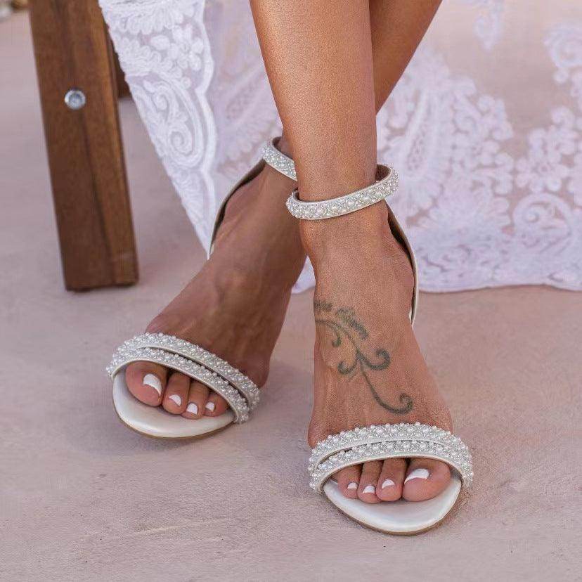 Pearl Faux Leather Ankle Strap  Block  Heels 728525145929