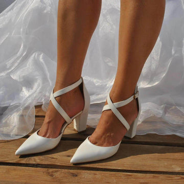 White Cross Pointy  Block Heel Sandals 709079195670
