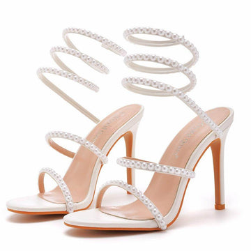 White Pearl Ankle Strap Pointy Stiletto heel Sandals 712542089589