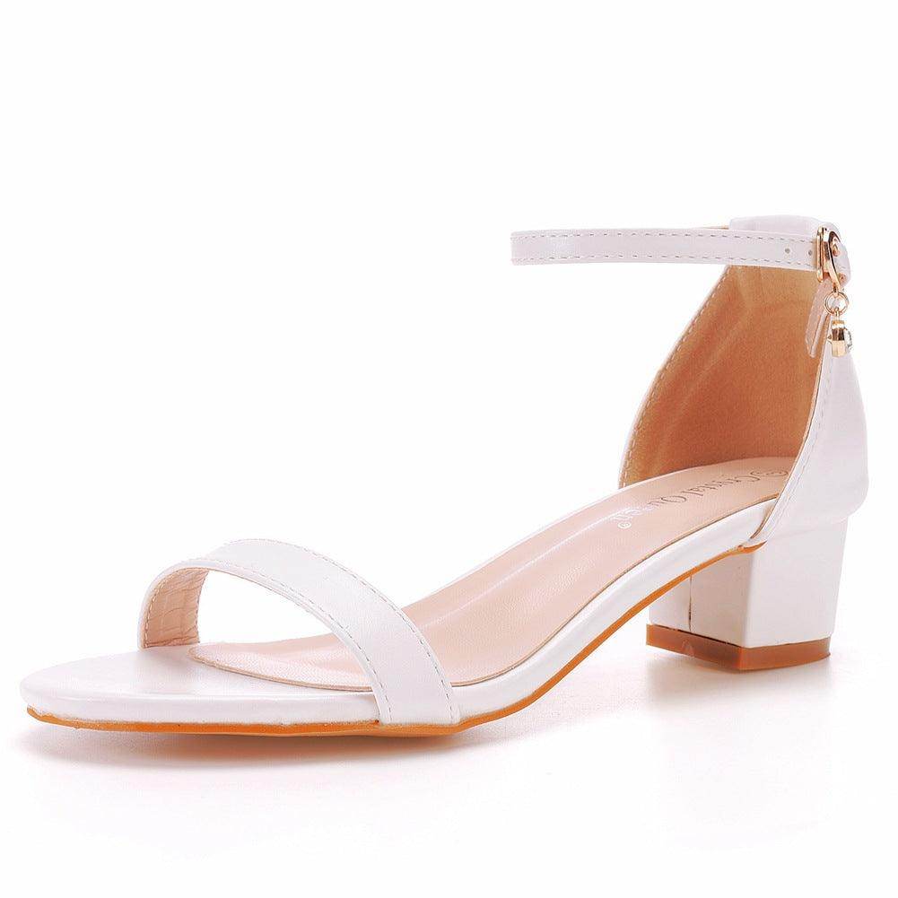 Faux Leather Ankle Strap Pointy Block Heel Sandals 644081624728