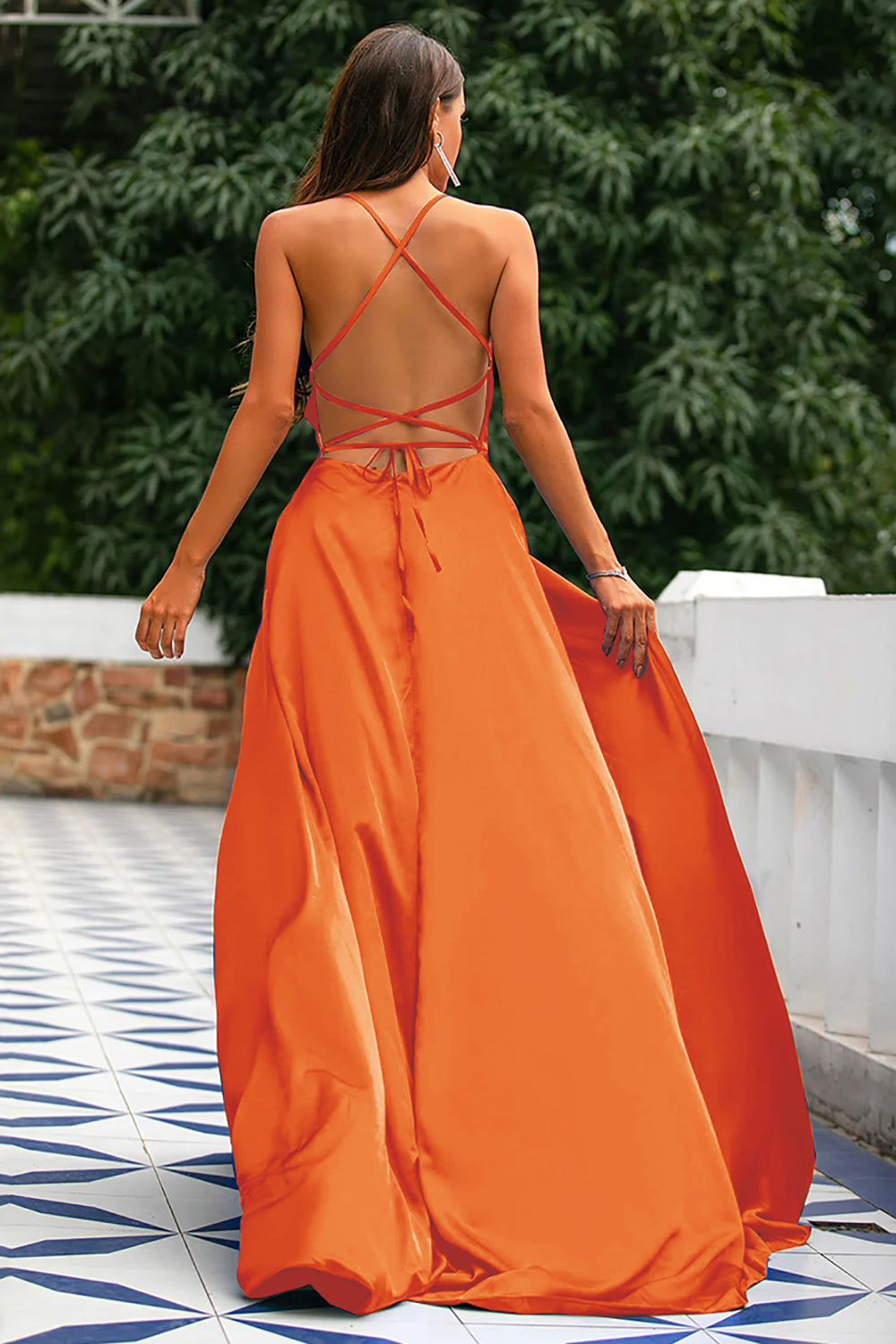 Fuchsia Backless Satin Prom Dress