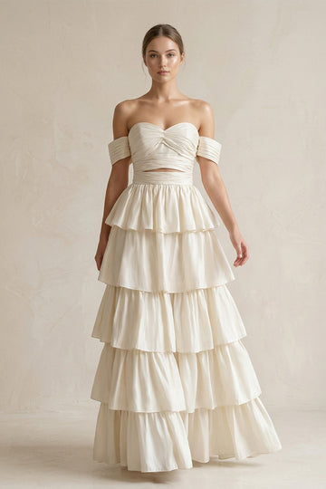 A-Line Beige Multi-Tiered Ruffles Wedding Dresses
