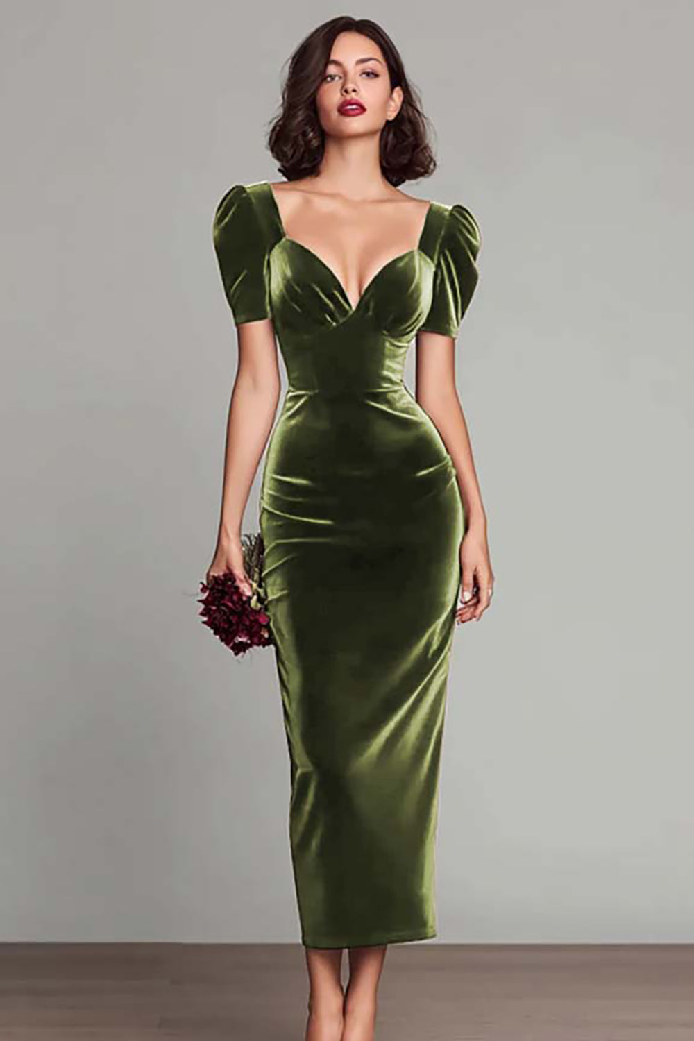 Simple Burgundy Velvet Sheath Long Holiday Party Dress with Sleeves