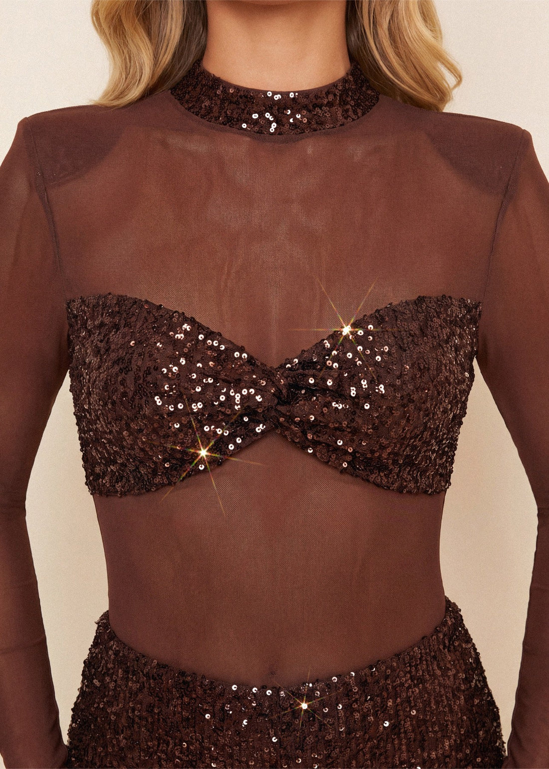 Own The Night Sequin Jumpsuit - Brown