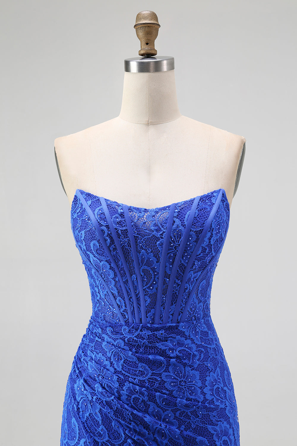 Royal Blue Sweetheart Mermaid Lace Long Corset Prom Dress with Slit