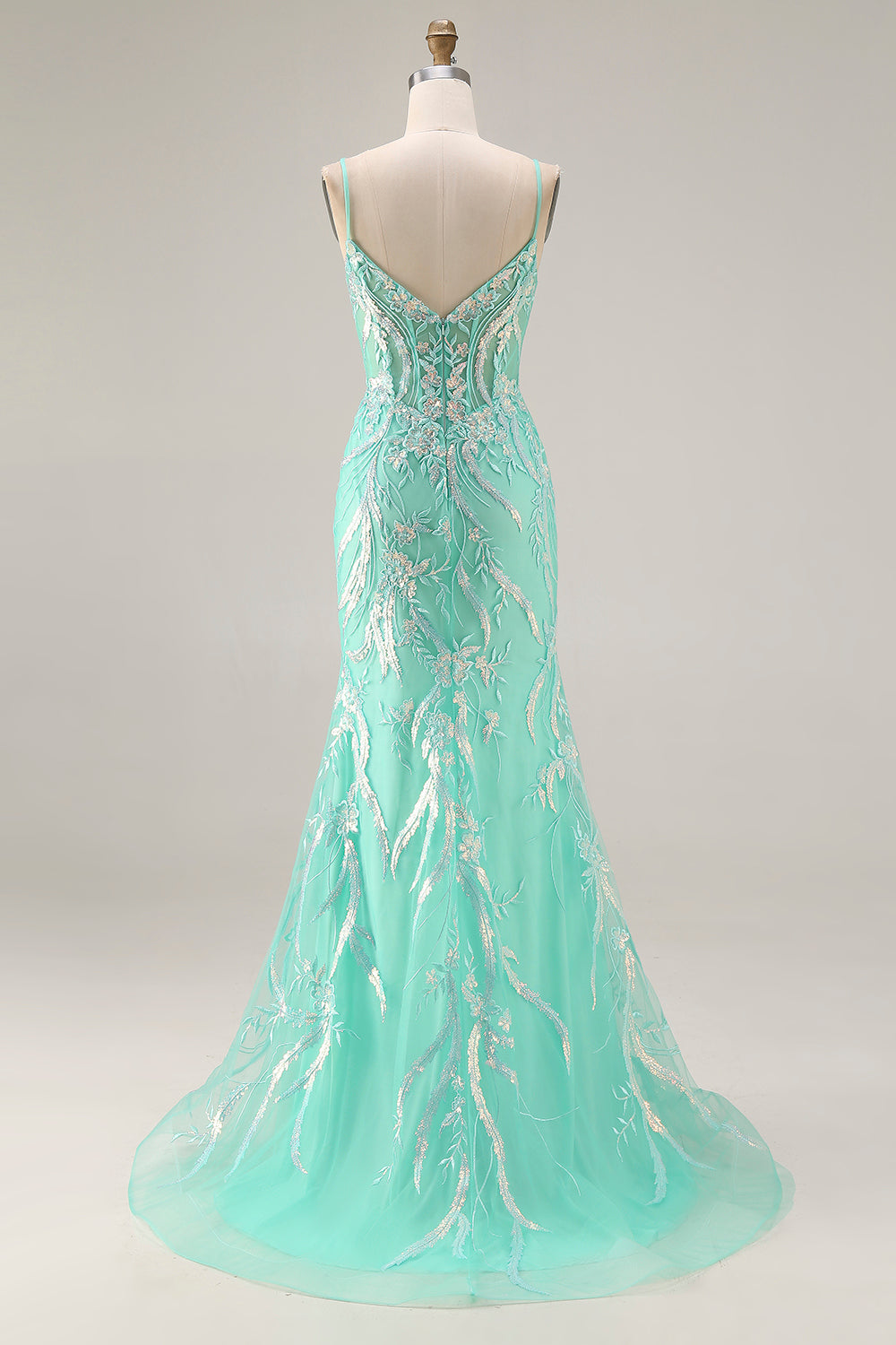 Sparkly Purple Mermaid Floral Lace Long Prom Dress