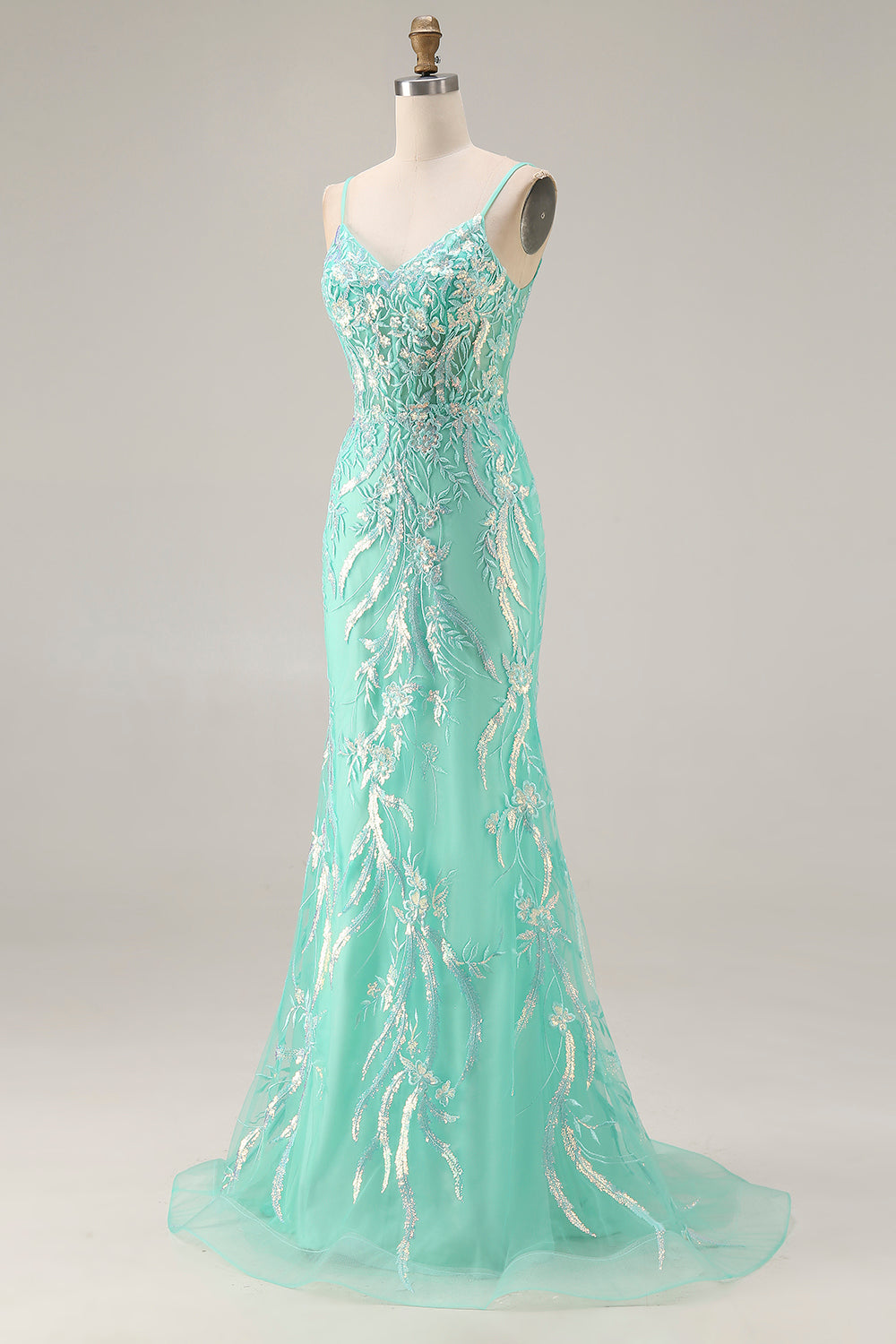 Sparkly Purple Mermaid Floral Lace Long Prom Dress