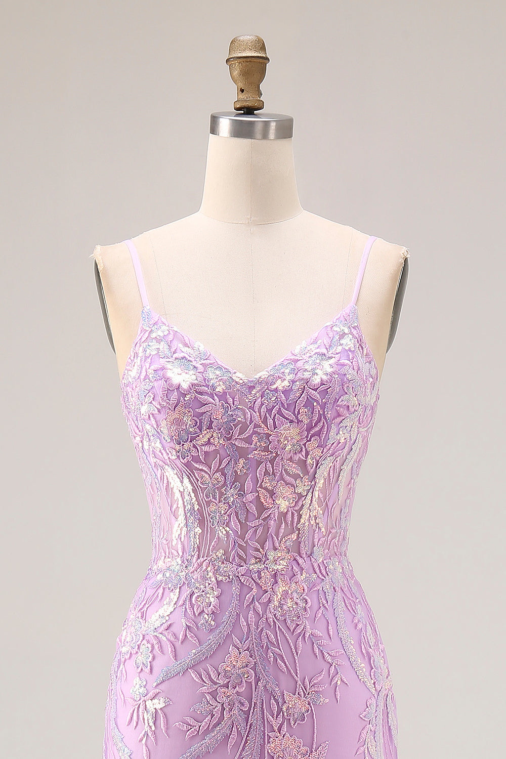 Sparkly Purple Mermaid Floral Lace Long Prom Dress