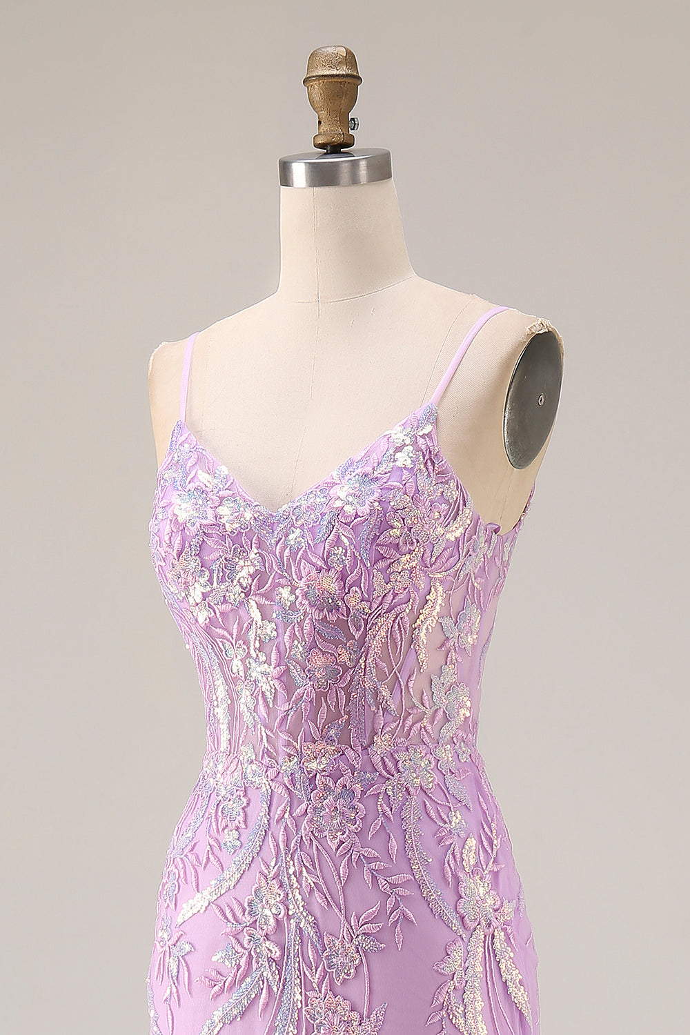 Sparkly Purple Mermaid Floral Lace Long Prom Dress