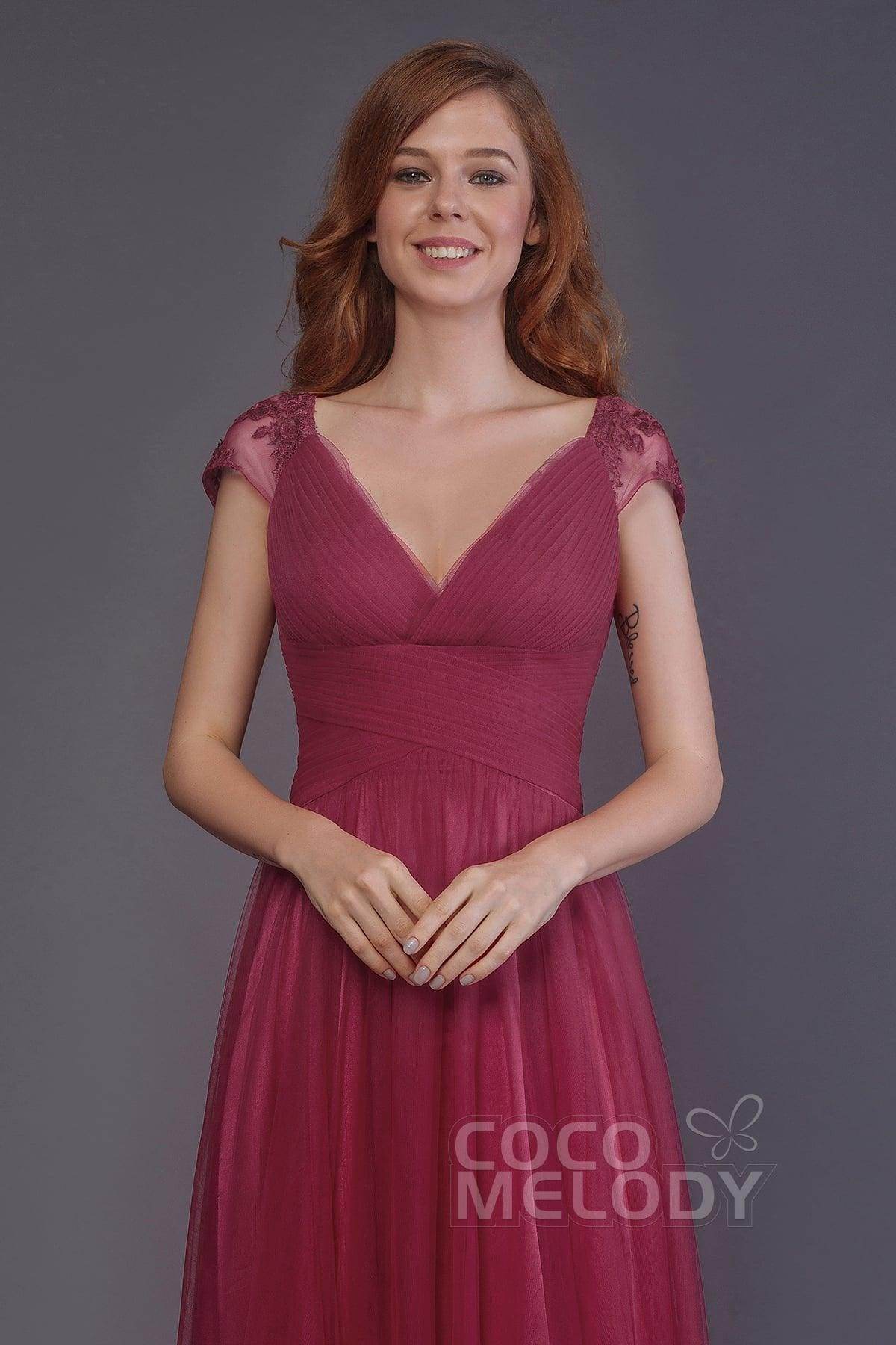 Sheath-Column Floor Length Tulle Bridesmaid Dress PR3510