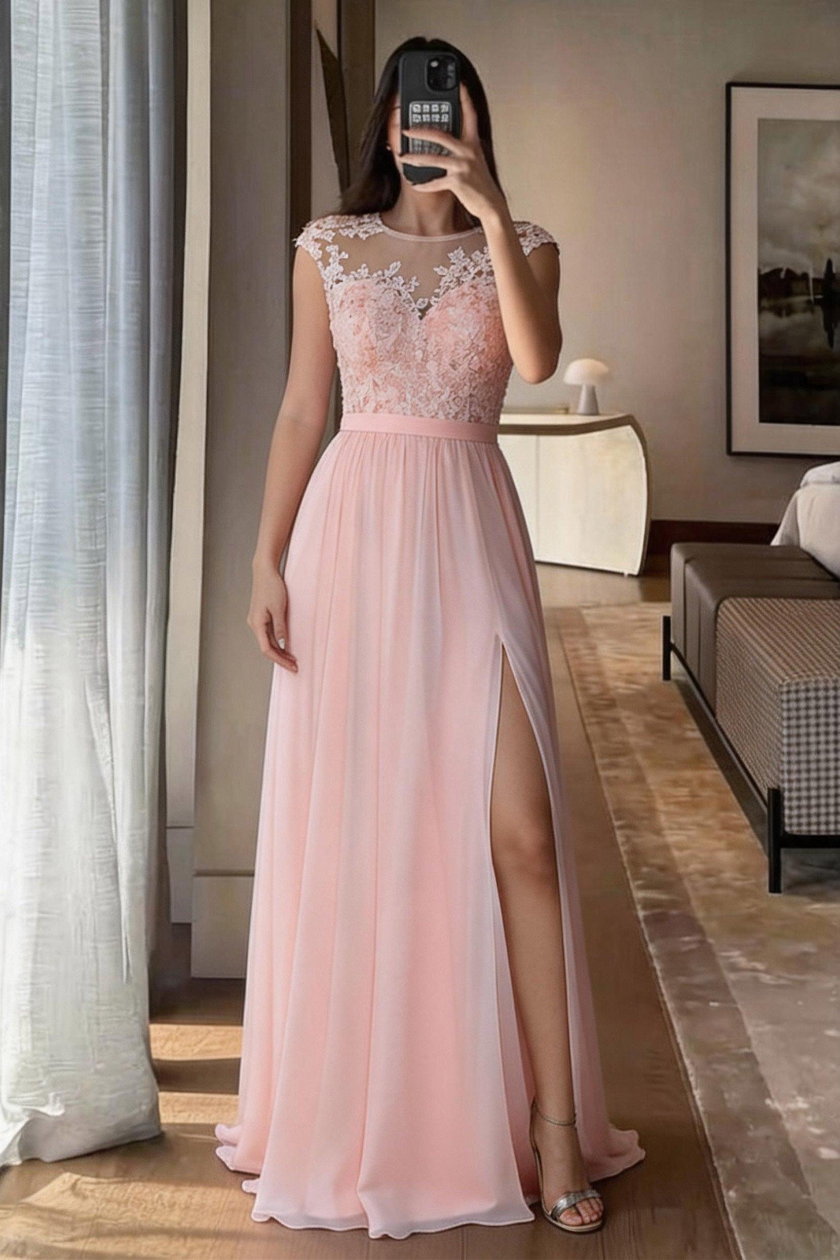 A-Line Floor Length Chiffon and Lace Bridesmaid Dress PR3554