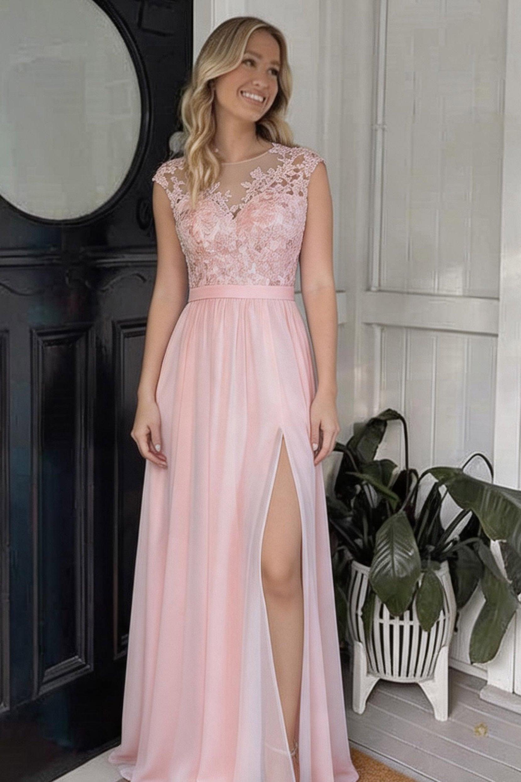 A-Line Floor Length Chiffon and Lace Bridesmaid Dress PR3554