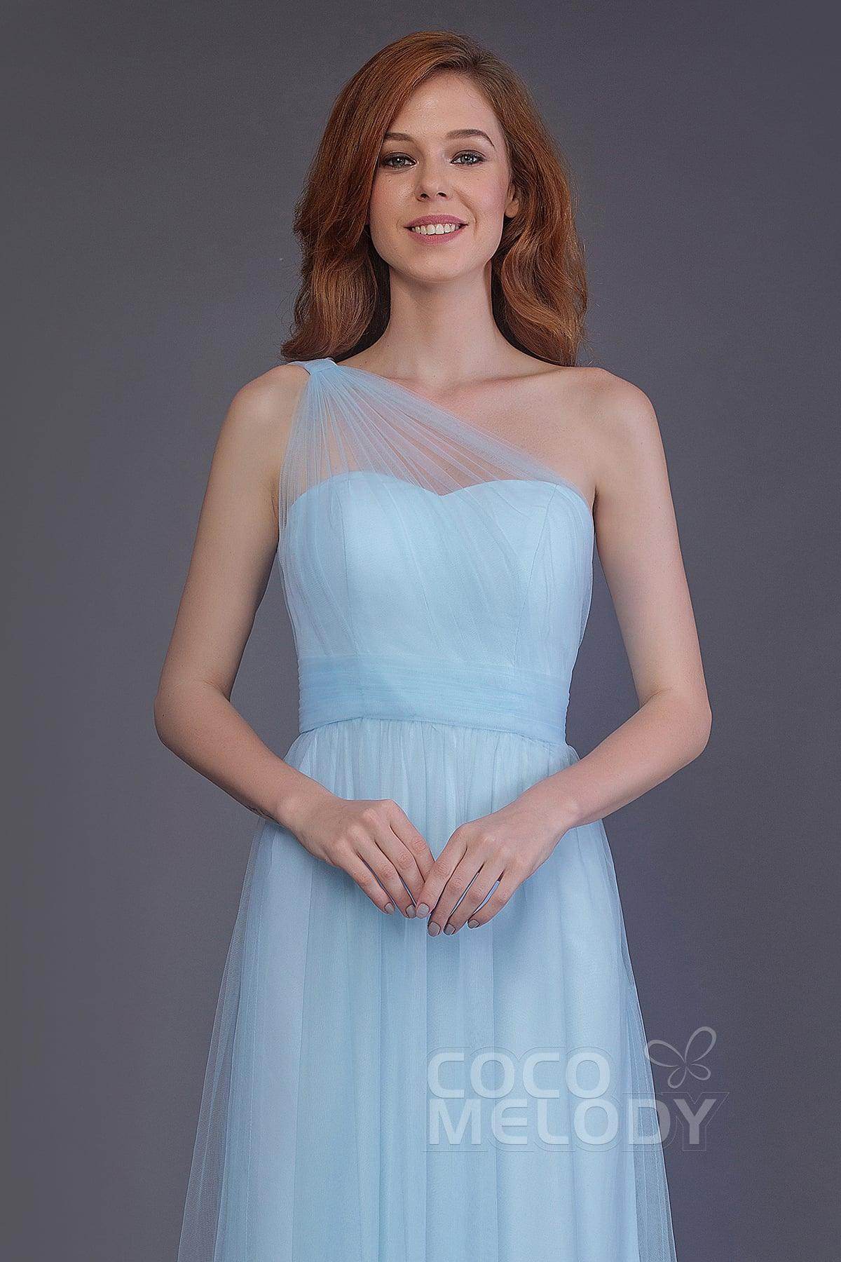 Sheath-Column Floor Length Tulle Bridesmaid Dress PR3556