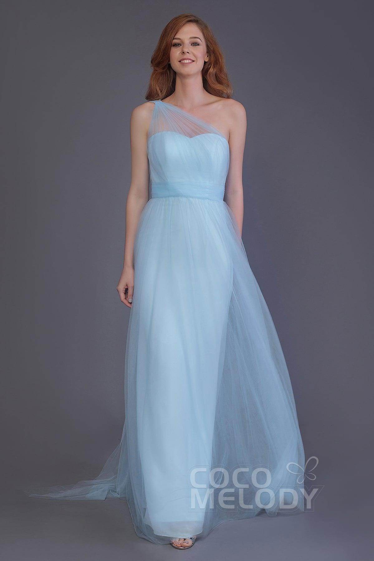 Sheath-Column Floor Length Tulle Bridesmaid Dress PR3556