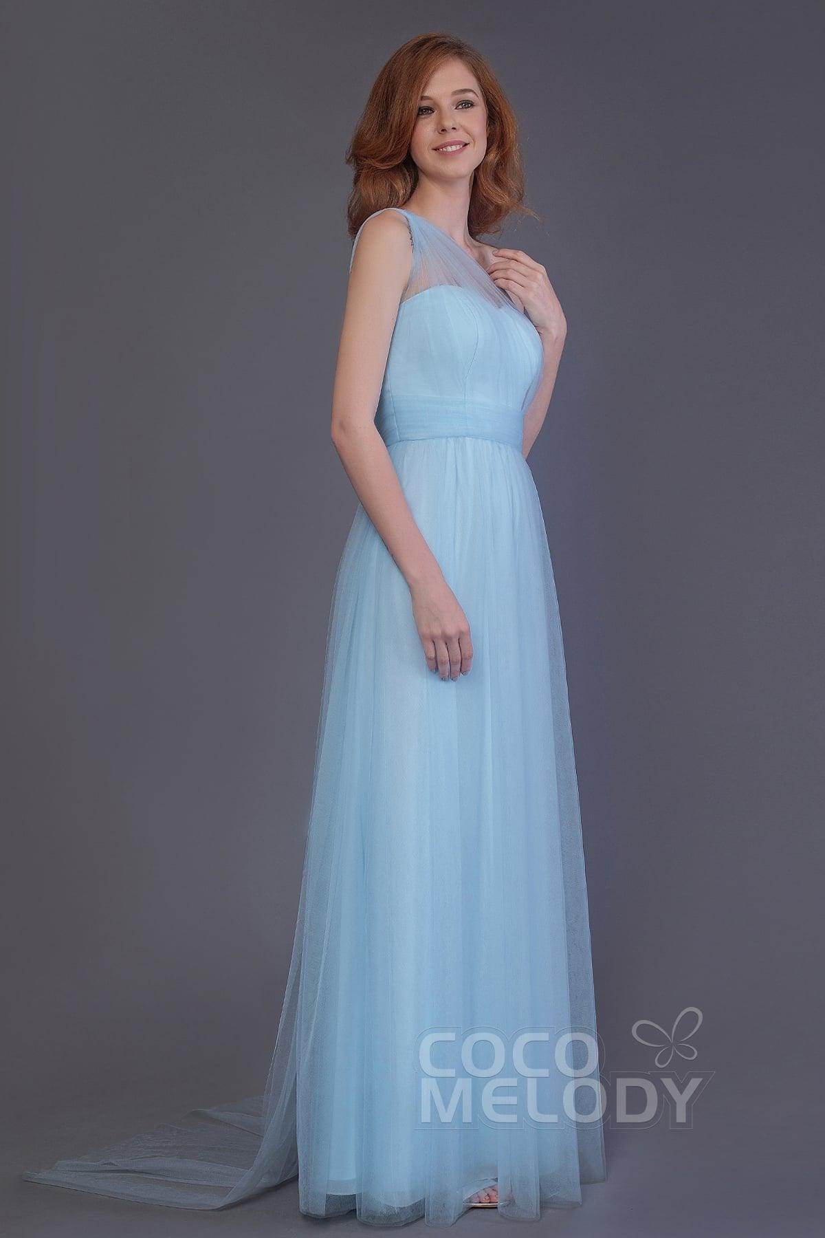 Sheath-Column Floor Length Tulle Bridesmaid Dress PR3556