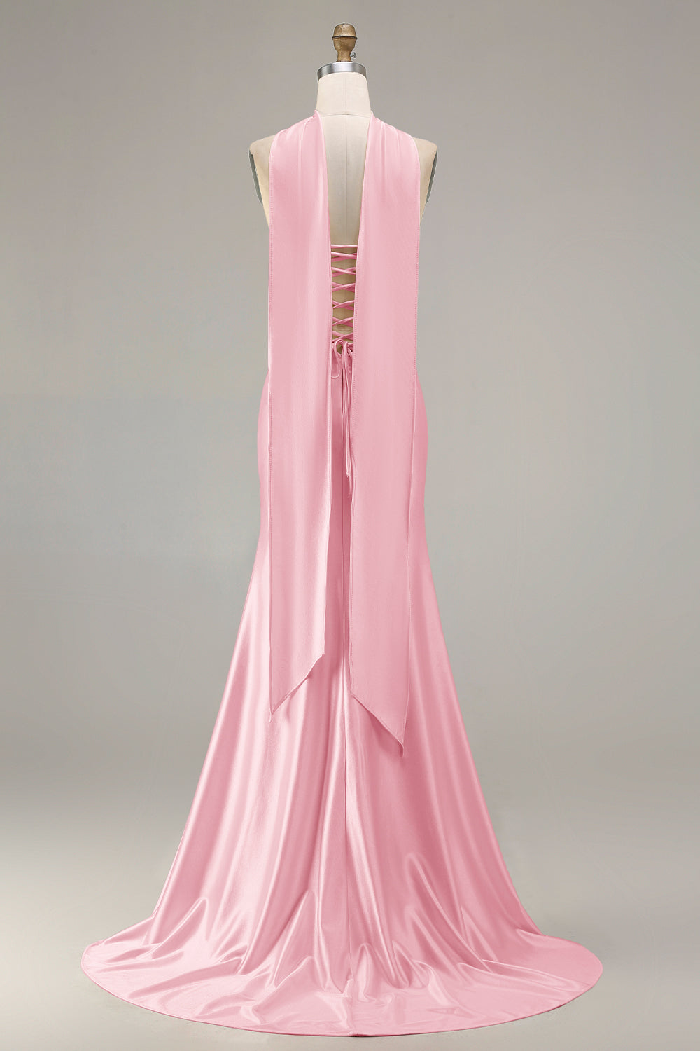 Sparkly Champagne Mermaid Neck Scarf Long Prom Dress with Beading