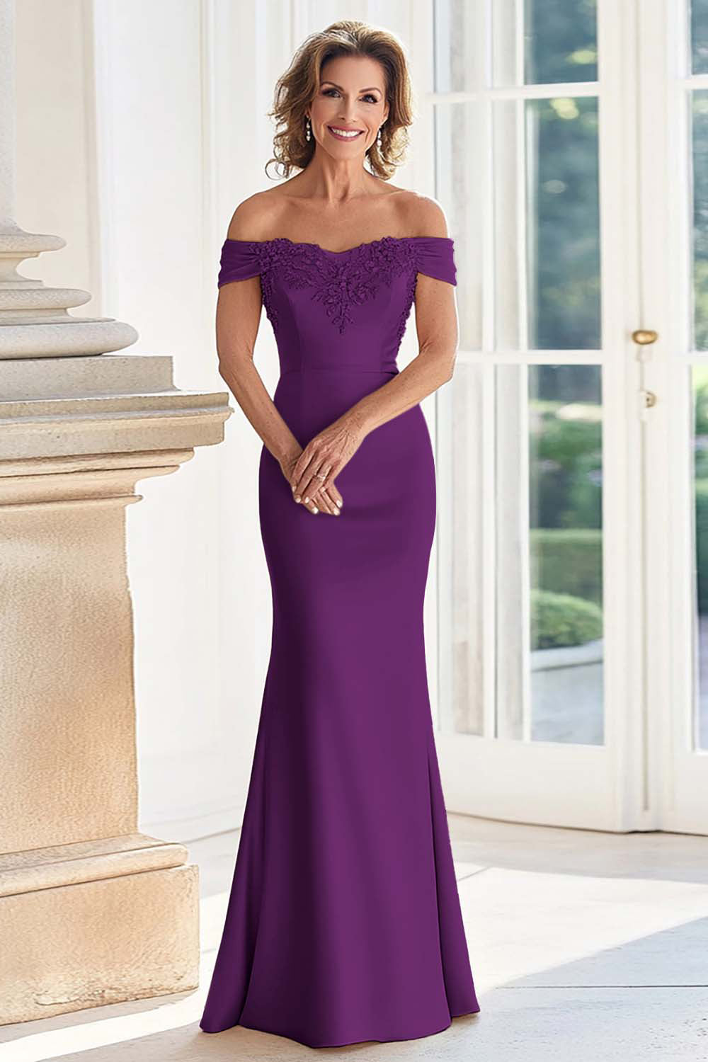 Dusty Rose Satin Mermaid Long Mother of the Bride Dress with Appliques