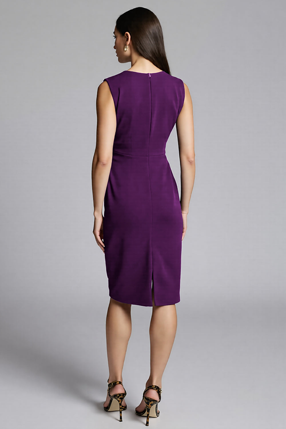 Royal Blue Satin Bodycon V-Neck Midi Work Dress