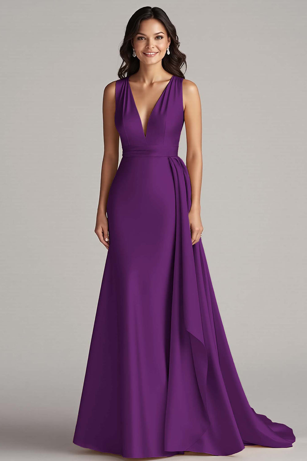 Peacock Deep V-Neck Mermaid Long Satin Formal Dress