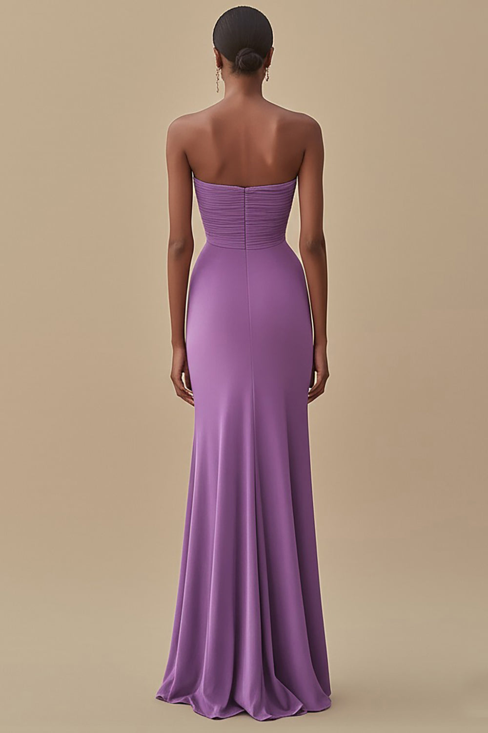 Elegant Black Chiffon Sheath Strapless Ruched Long Formal Dress with Slit