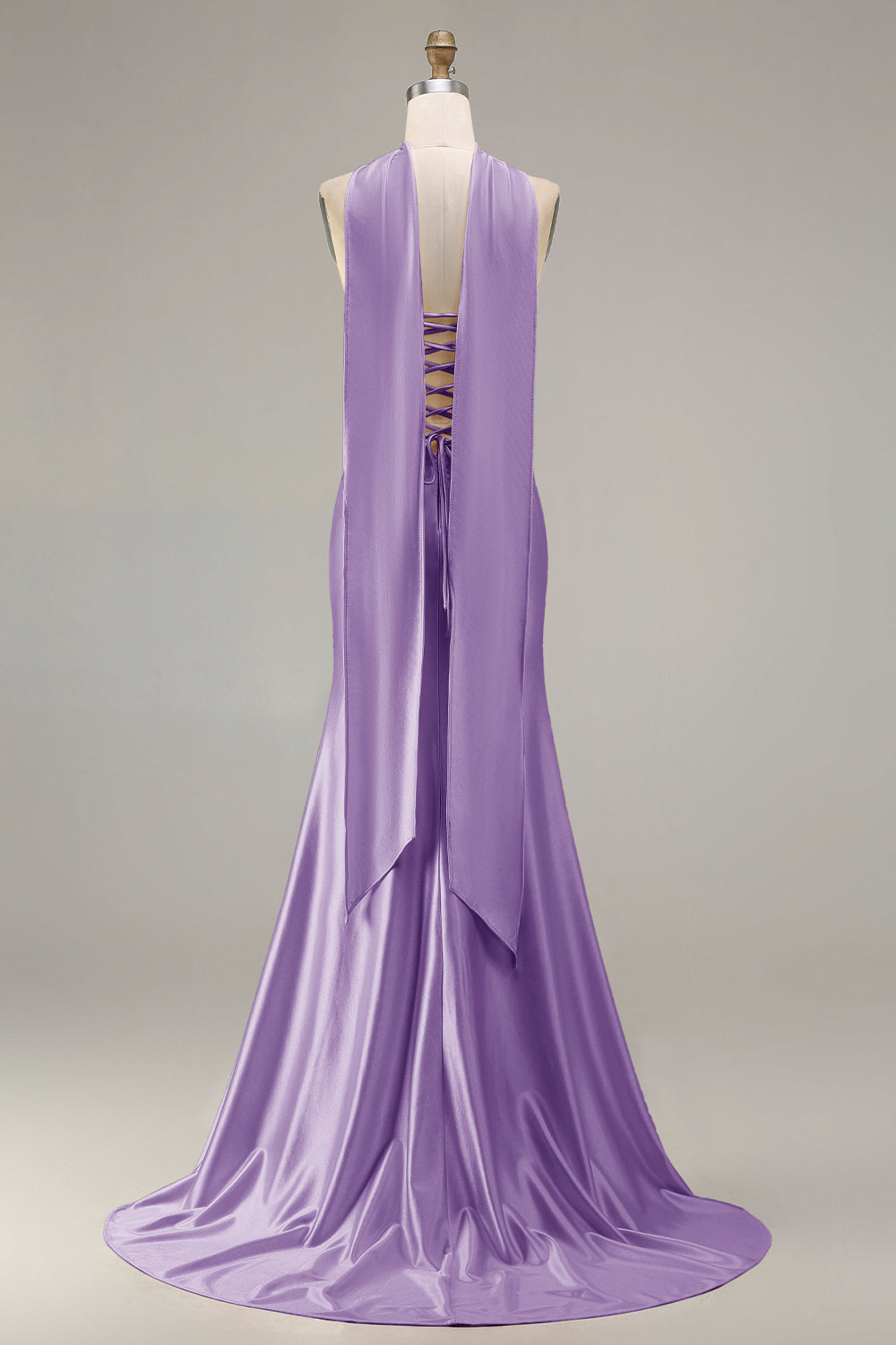 Sparkly Champagne Mermaid Neck Scarf Long Prom Dress with Beading