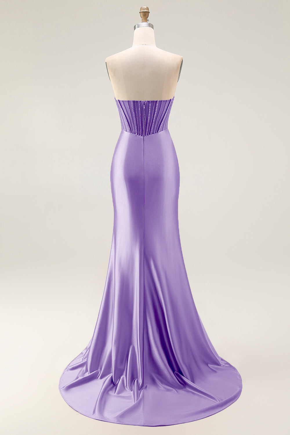 Sparkly Blush Mermaid Strapless Ruched Long Prom Dress with Slit