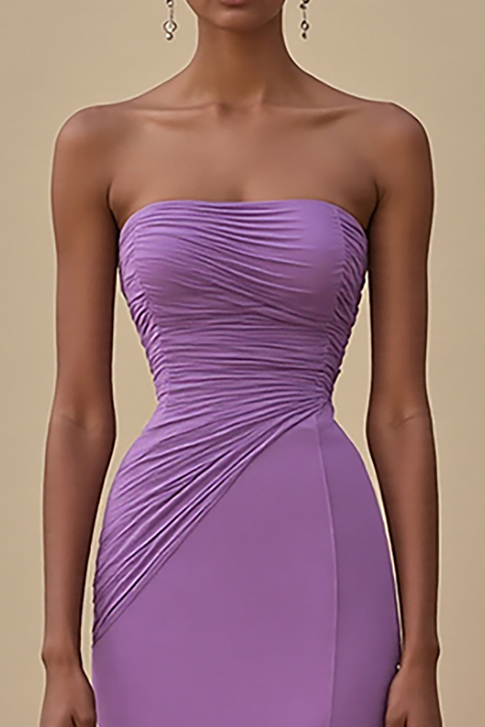 Elegant Black Chiffon Sheath Strapless Ruched Long Formal Dress with Slit