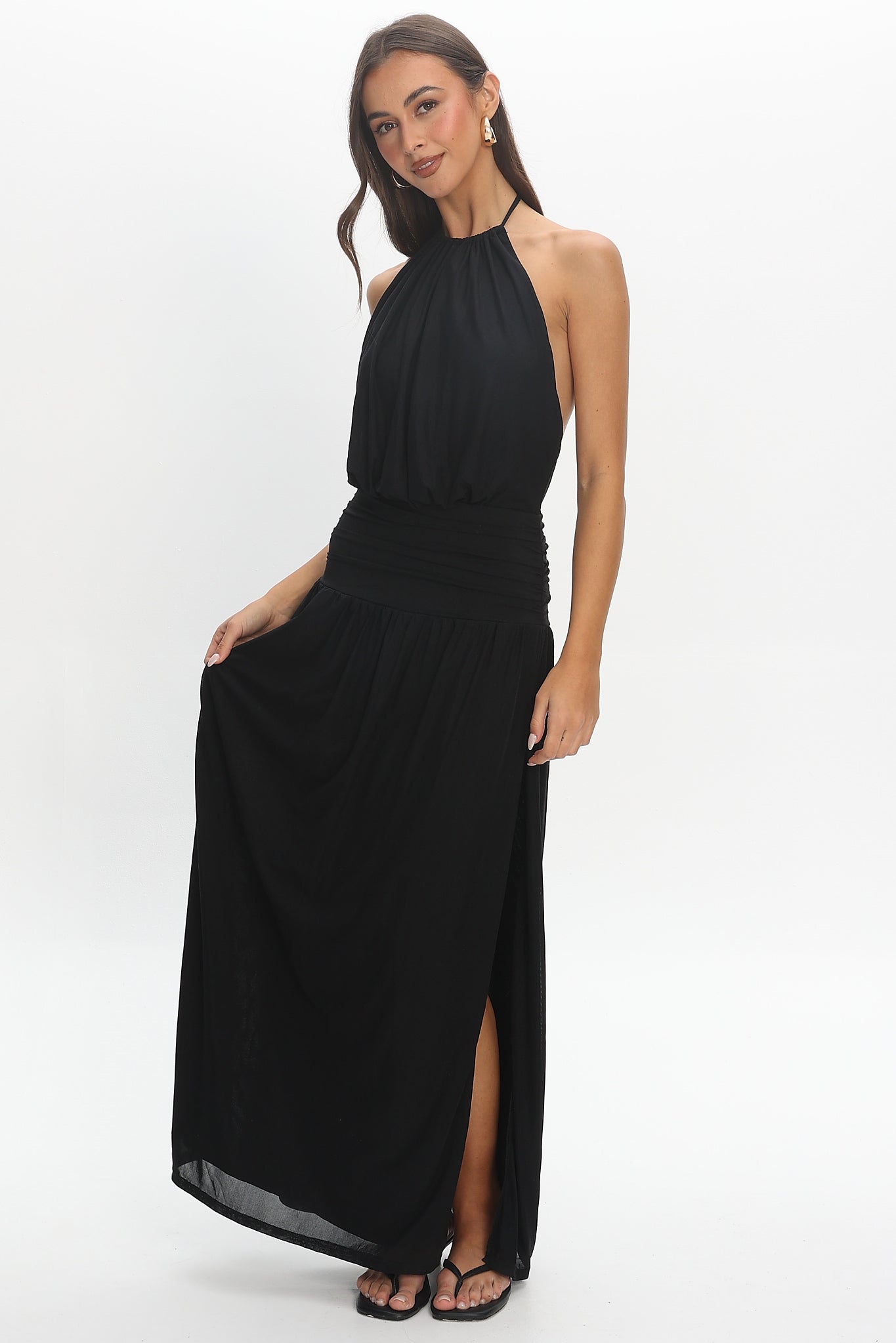 Entangled Backless Halter Maxi Dress Black