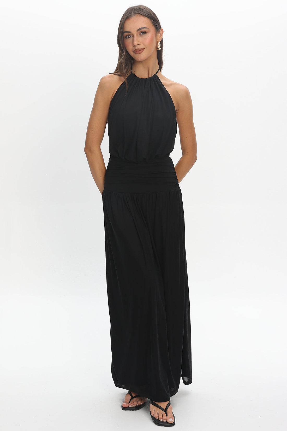 Entangled Backless Halter Maxi Dress Black