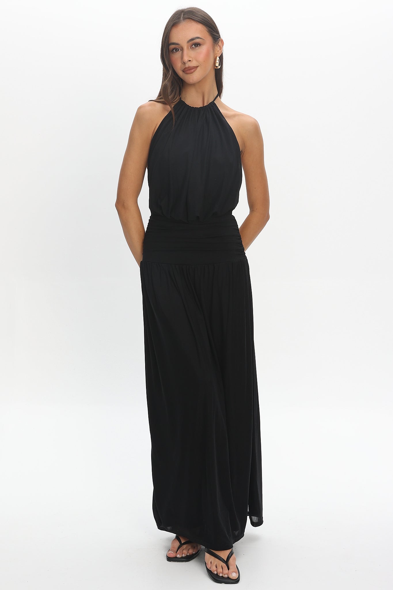 Entangled Backless Halter Maxi Dress Black