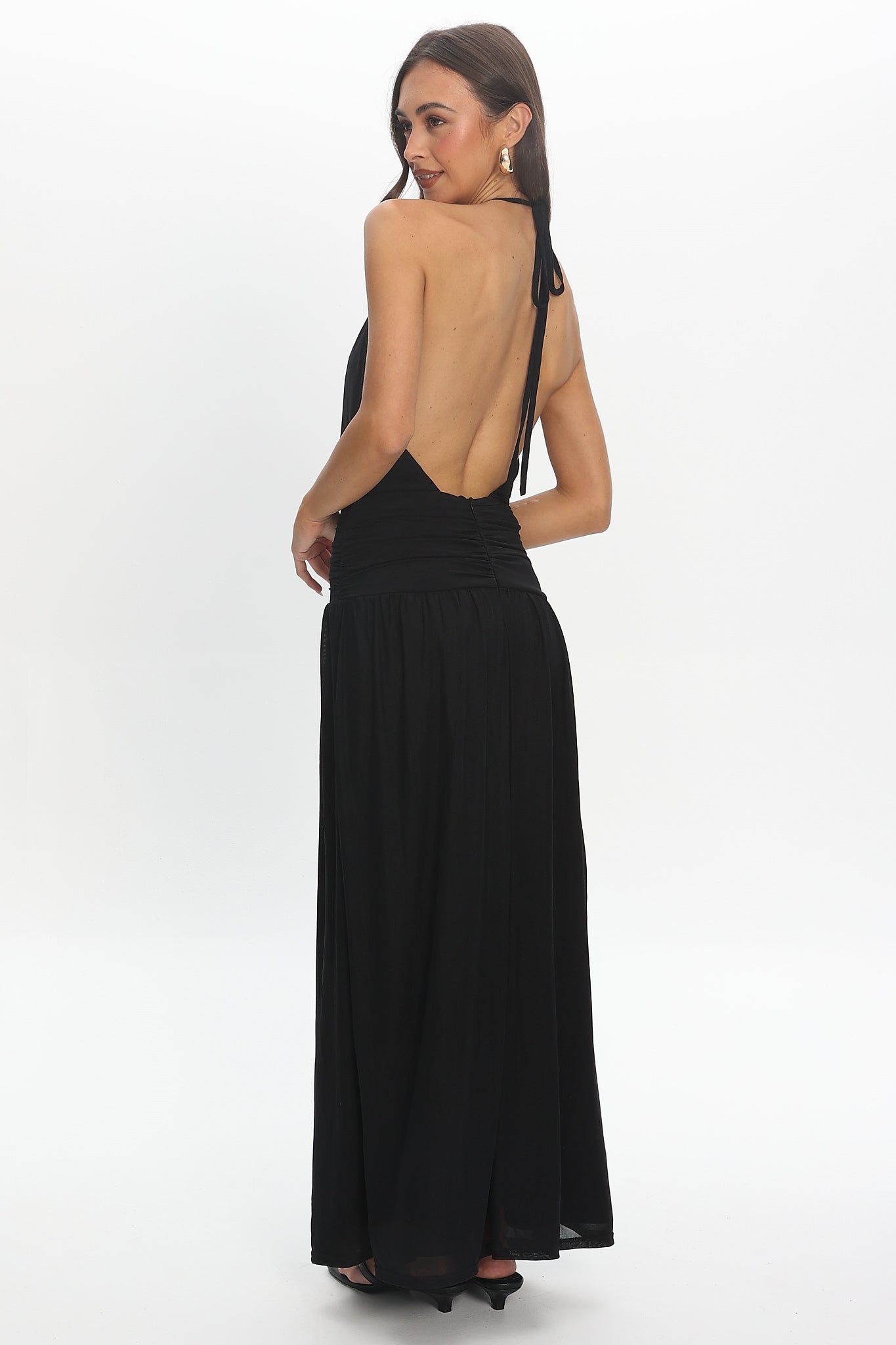Entangled Backless Halter Maxi Dress Black