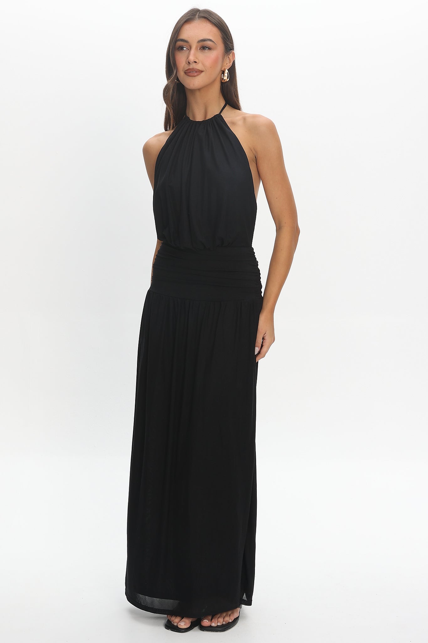 Entangled Backless Halter Maxi Dress Black