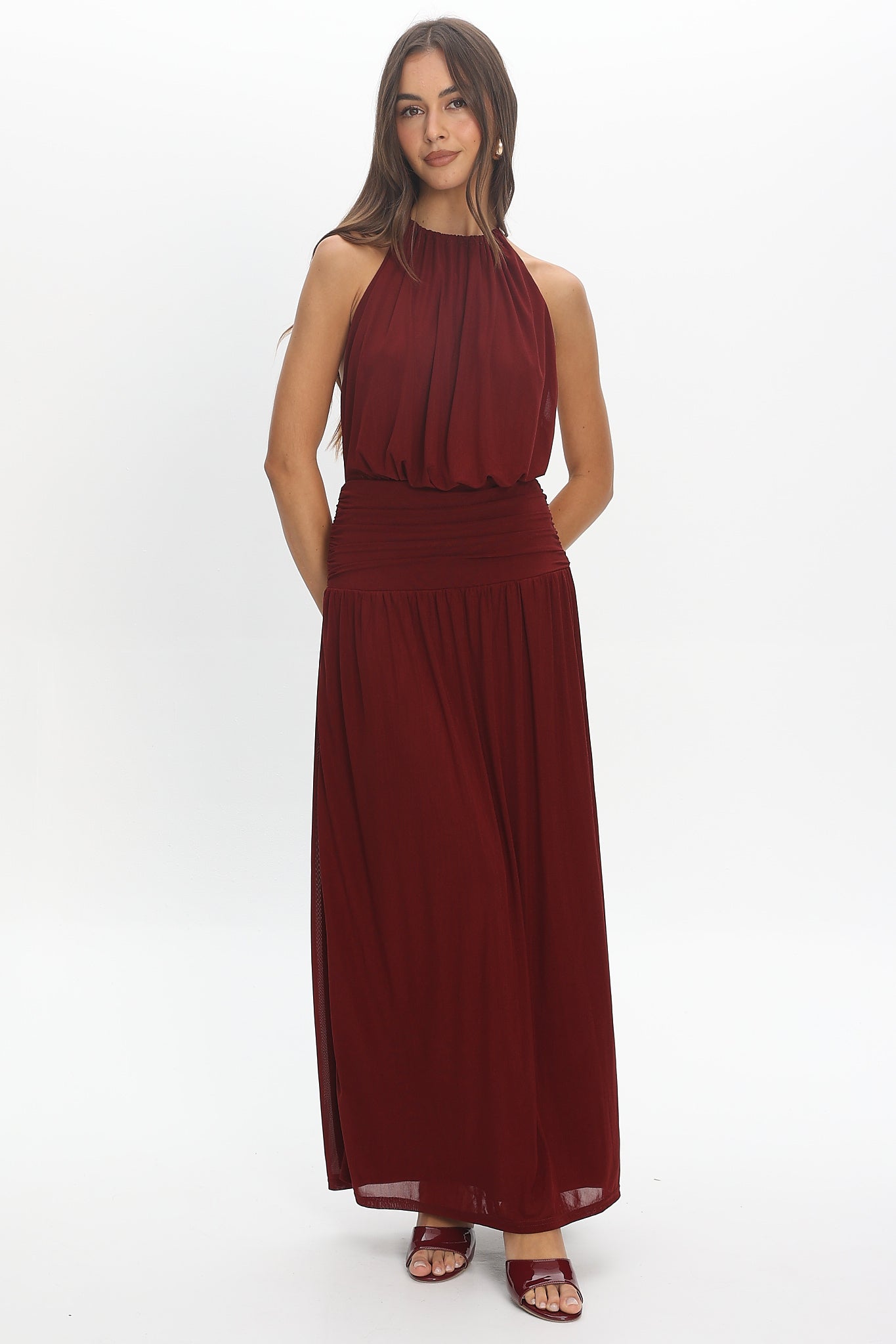 Entangled Backless Halter Maxi Dress Cherry