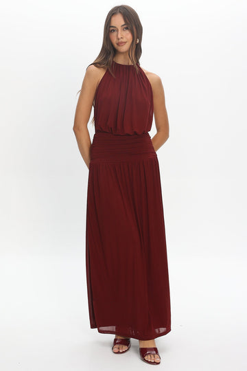 Entangled Backless Halter Maxi Dress Cherry