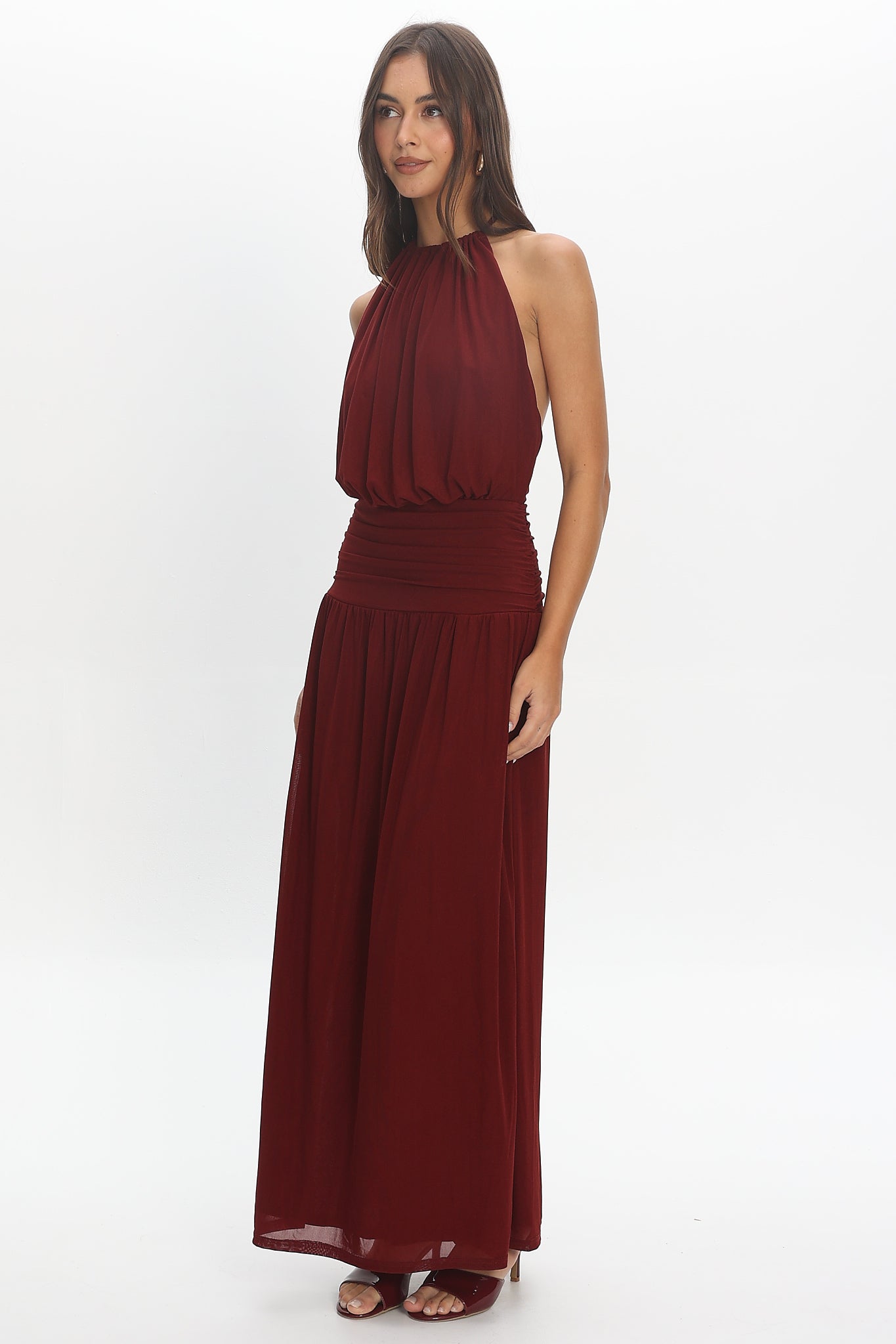 Entangled Backless Halter Maxi Dress Cherry