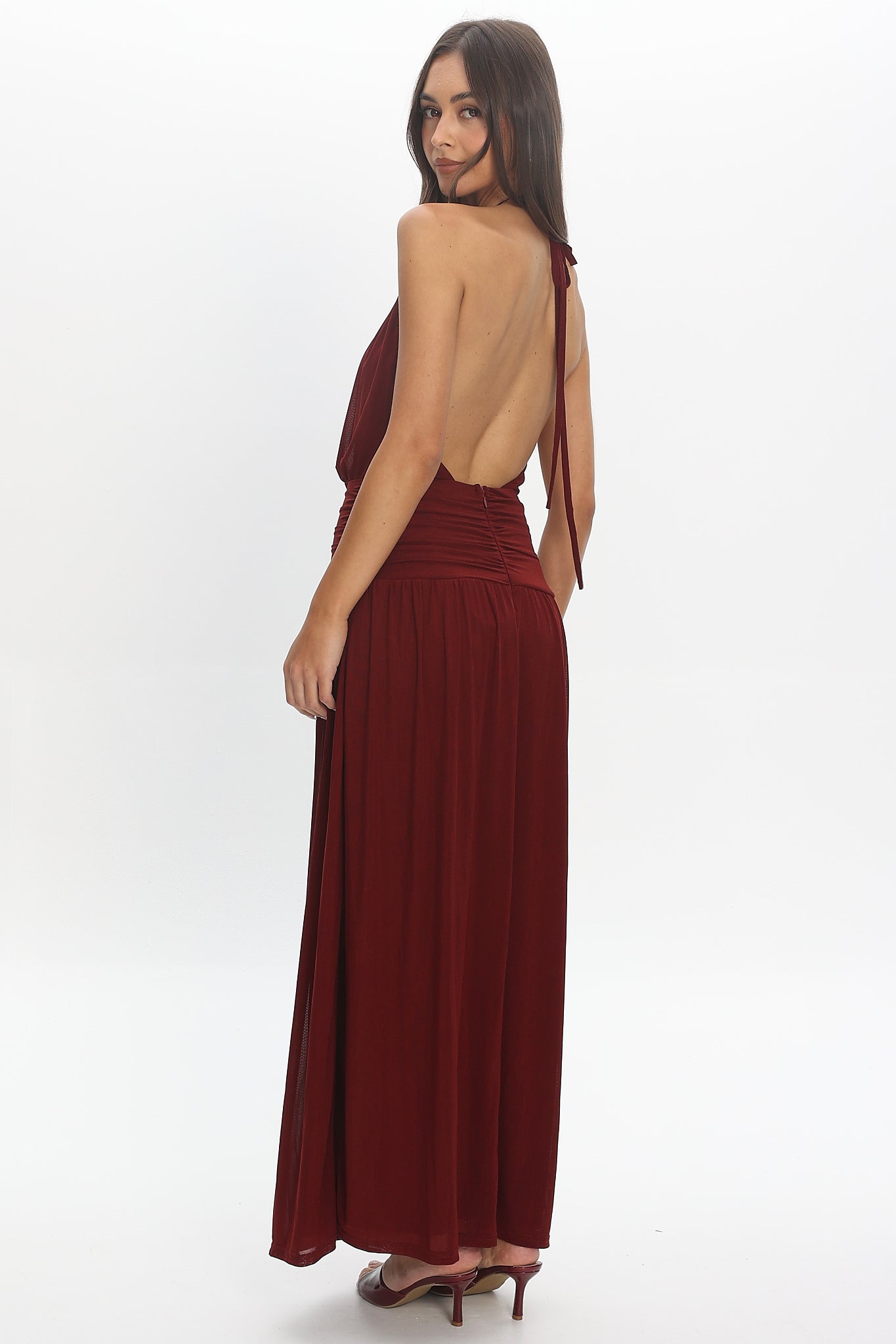 Entangled Backless Halter Maxi Dress Cherry