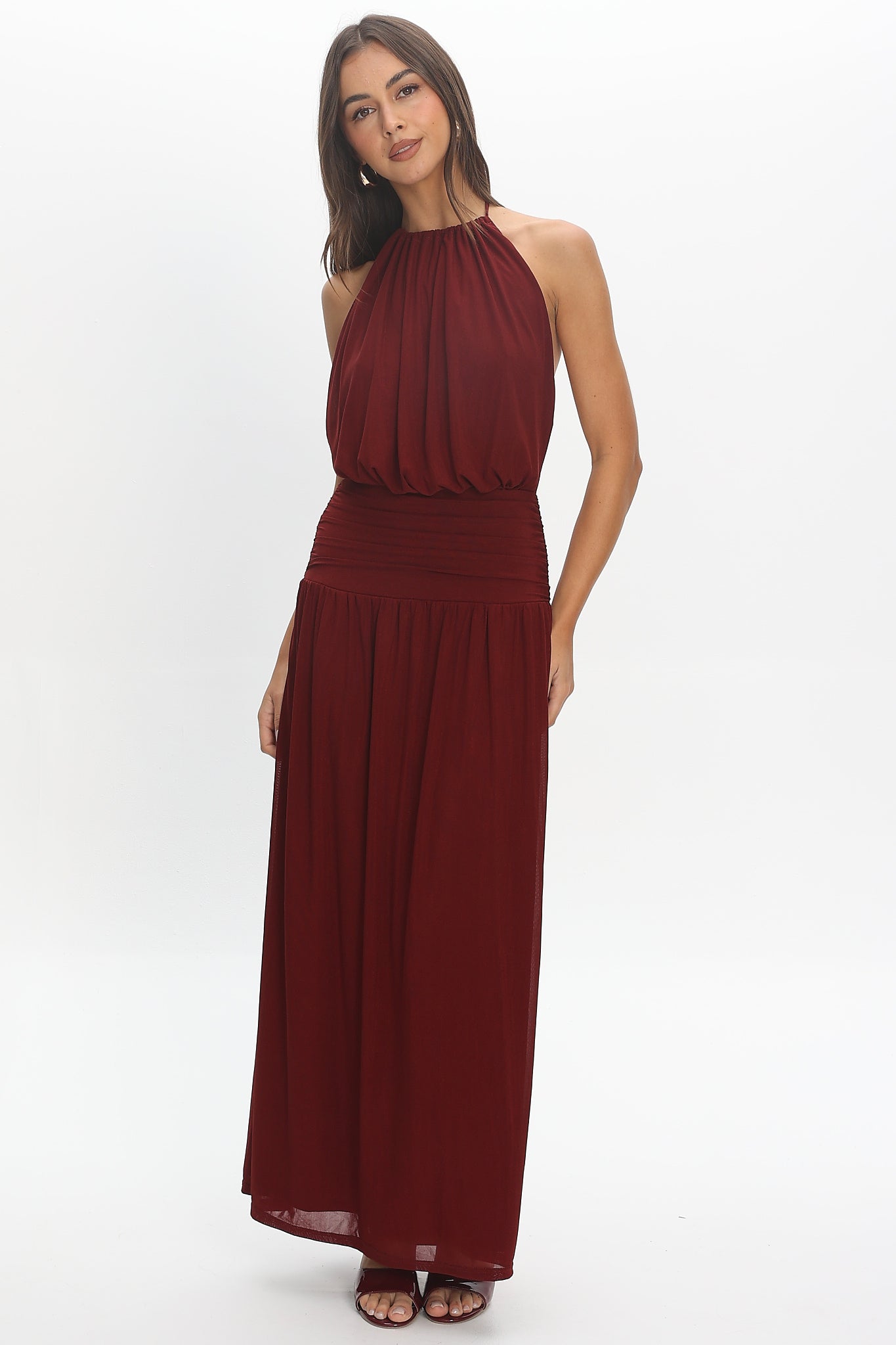 Entangled Backless Halter Maxi Dress Cherry