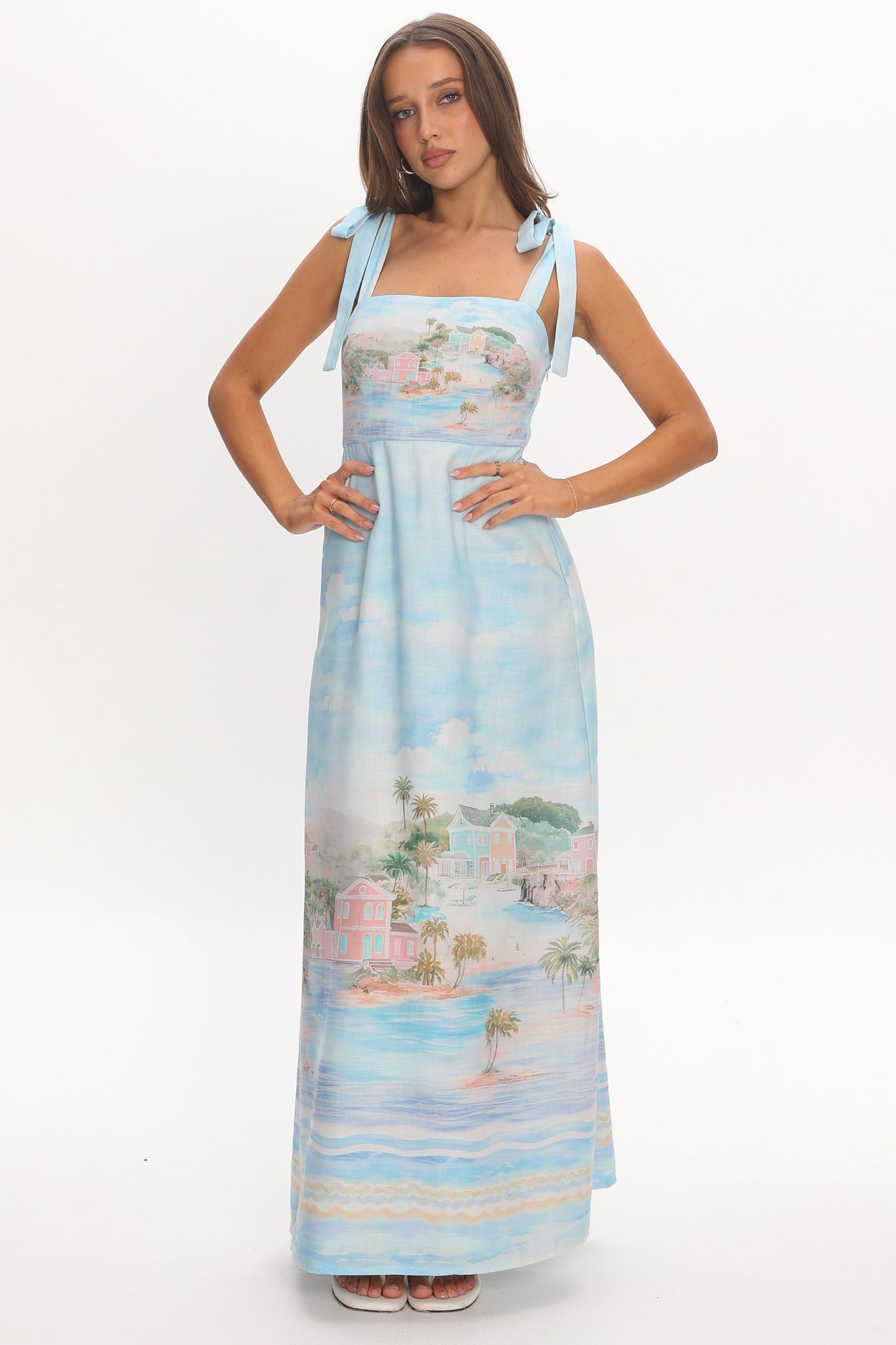 Cove Hideaway Tie Strap Maxi Dress Blue