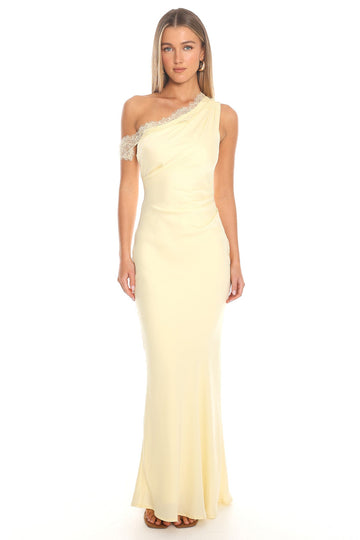 Lemon Grove One Shoulder Lace Trim Maxi Dress Butter