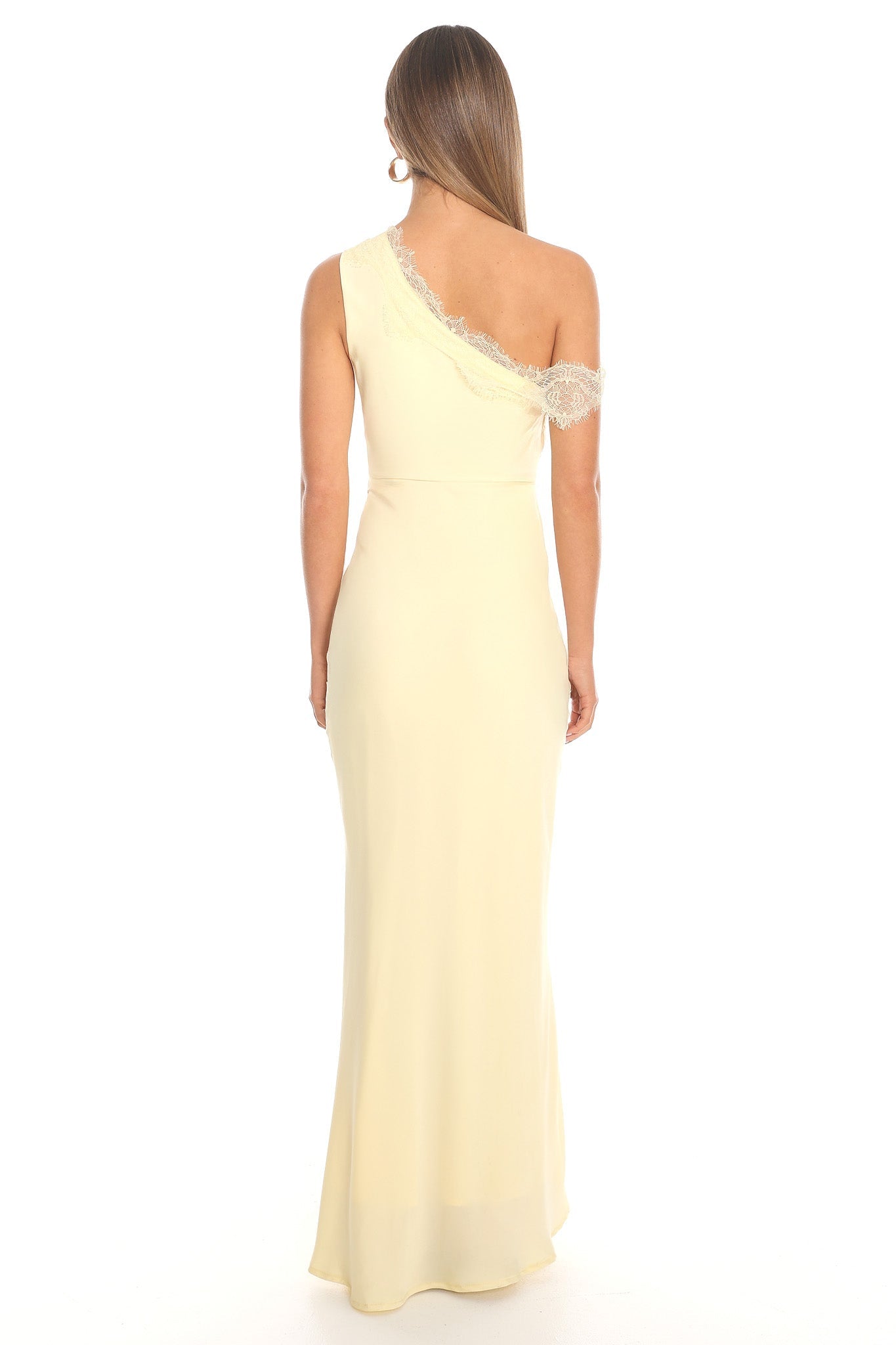 Lemon Grove One Shoulder Lace Trim Maxi Dress Butter