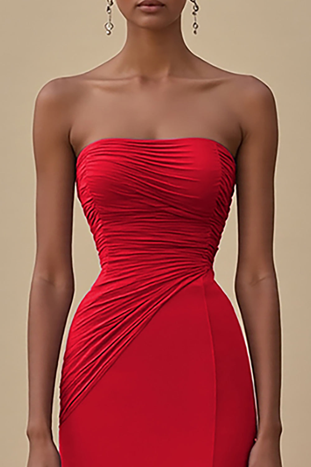 Elegant Black Chiffon Sheath Strapless Ruched Long Formal Dress with Slit