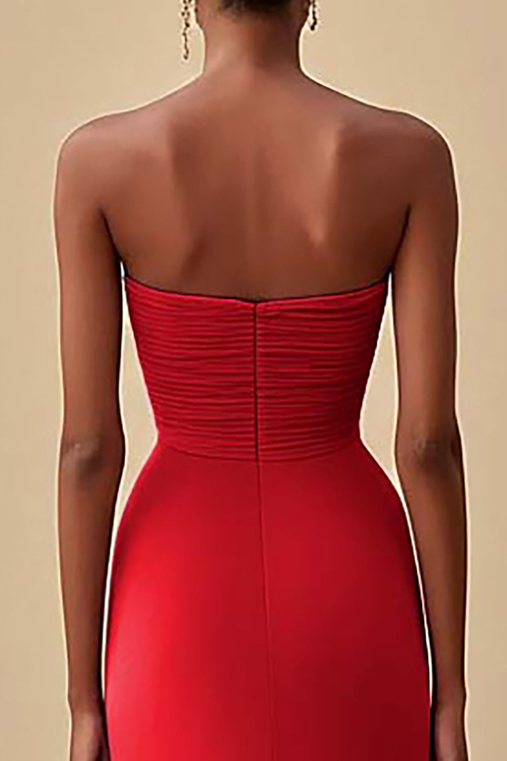 Elegant Black Chiffon Sheath Strapless Ruched Long Formal Dress with Slit
