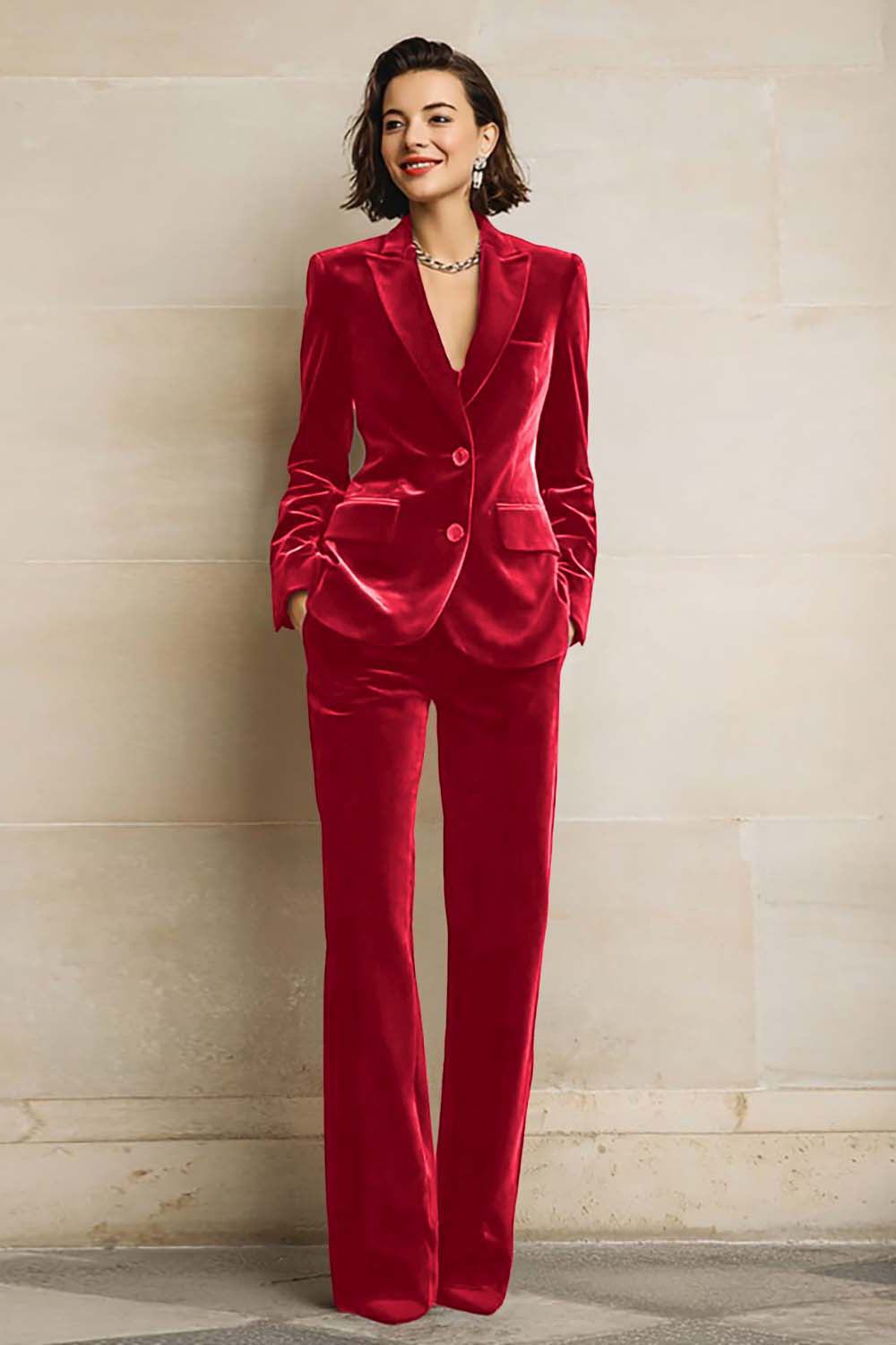 Plum Velvet Peak Lapel 2 Piece Prom Suits with Pockets