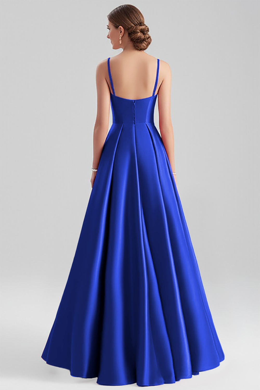 Black Satin A Line Spaghetti Straps Long Formal Dress