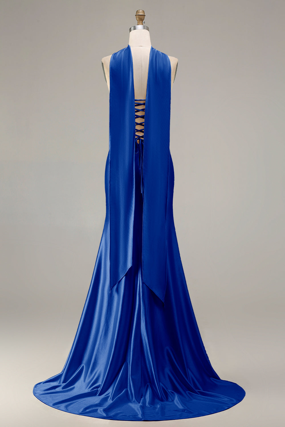 Sparkly Champagne Mermaid Neck Scarf Long Prom Dress with Beading