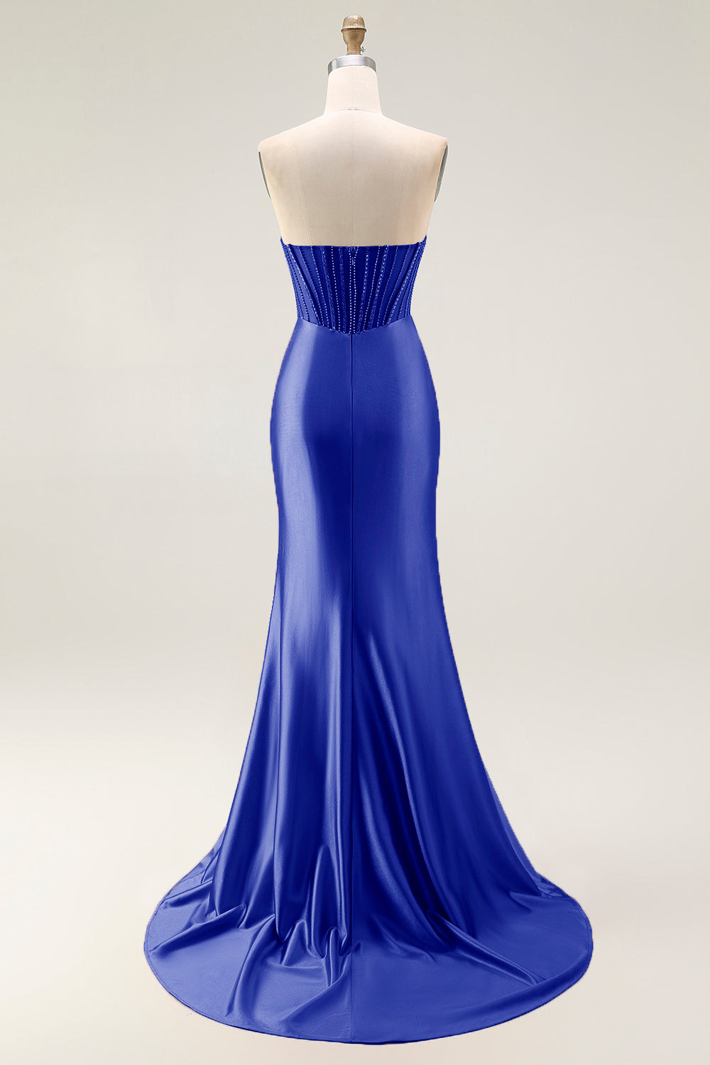 Sparkly Blush Mermaid Strapless Ruched Long Prom Dress with Slit