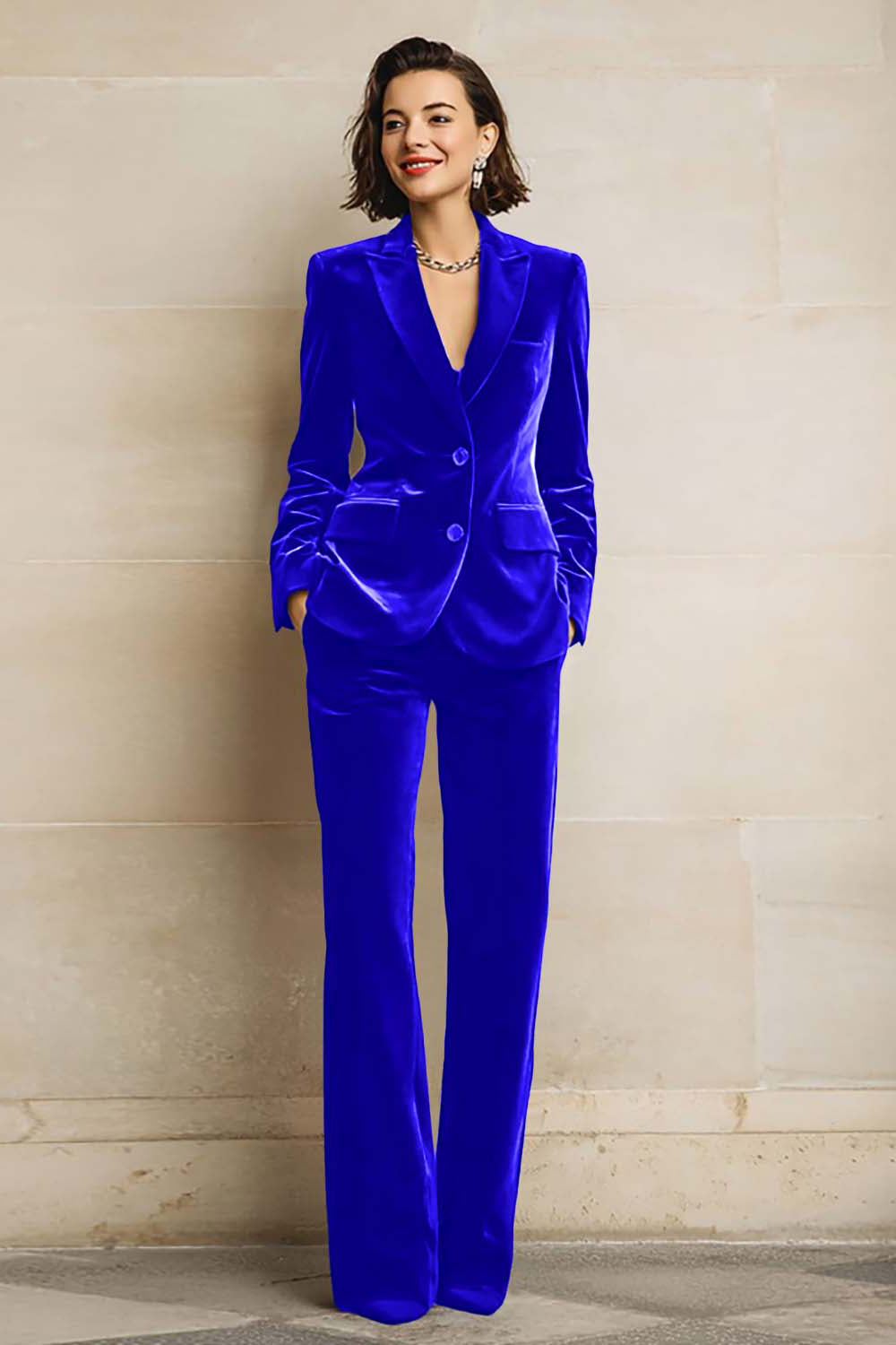 Plum Velvet Peak Lapel 2 Piece Prom Suits with Pockets