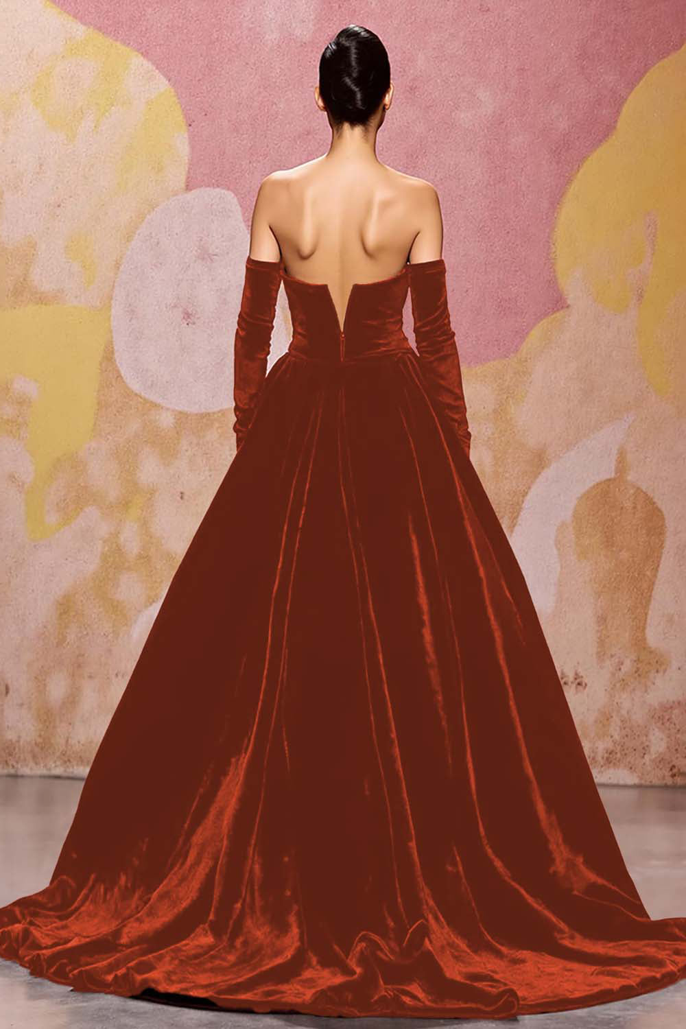 Plus Size Dark Red Velvet A Line Long Off the Shoulder Evening Dress