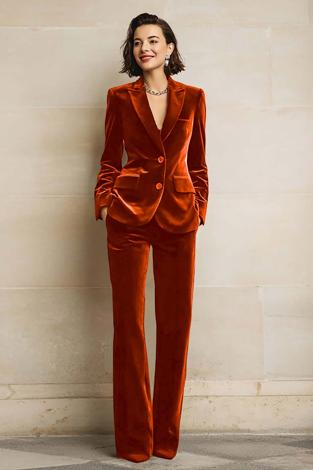 Plum Velvet Peak Lapel 2 Piece Prom Suits with Pockets